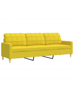Set di Divani 3 pz con Poggiapiedi Giallo Chiaro in Tessuto