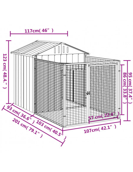 Casetta Cani Corsa Grigio Chiaro 117x201x123 cm Acciaio Zincato