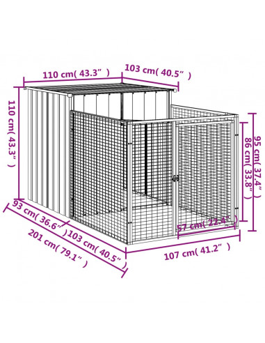 Casetta Cani Corsa Grigio Chiaro 110x201x110 cm Acciaio Zincato