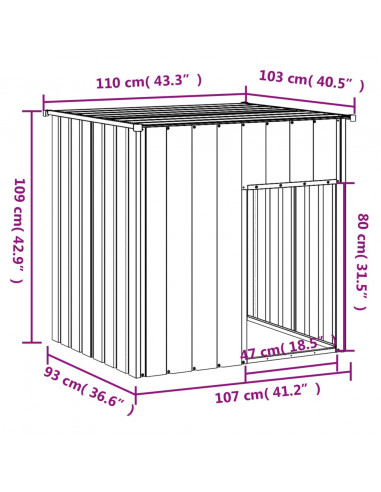 Casetta Cani con Tetto Antracite 110x103x109 cm Acciaio Zincato