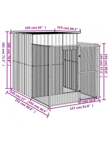 Casetta Cani Corsa Grigio Chiaro 165x251x181 cm Acciaio Zincato
