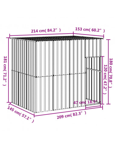 Casetta Cani Tetto Grigio Chiaro 214x153x181 cm Acciaio Zincato