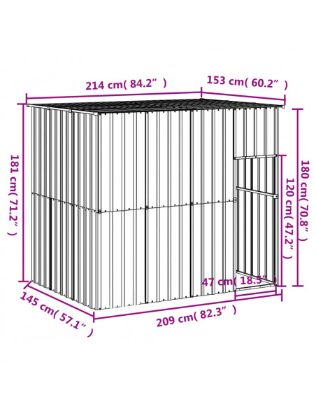 Casetta Cani con Tetto Antracite 214x153x181 cm Acciaio Zincato