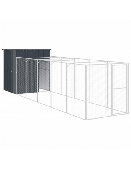 Casetta Cani con Corsa Antracite 165x659x181 cm Acciaio Zincato