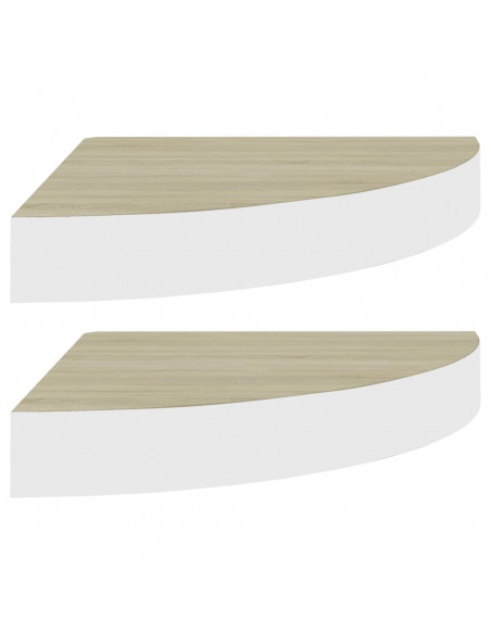 Mensole Angolari 2pz Rovere e Bianco 35x35x3,8 cm in MDF
