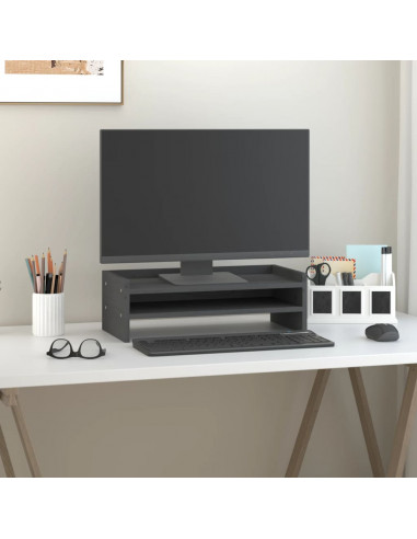 Supporto per Monitor Grigio 50x24x16 cm Legno Massello di Pino