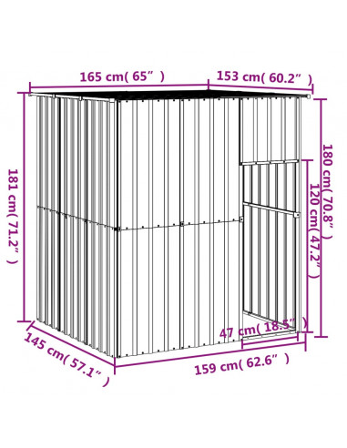 Casetta Cani Tetto Grigio Chiaro 165x153x181 cm Acciaio Zincato