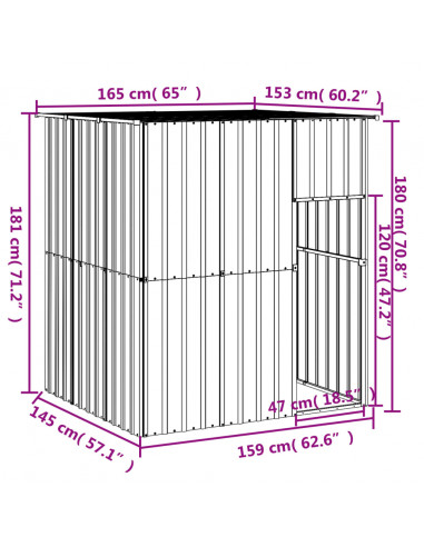 Casetta Cani con Tetto Antracite 165x153x181 cm Acciaio Zincato