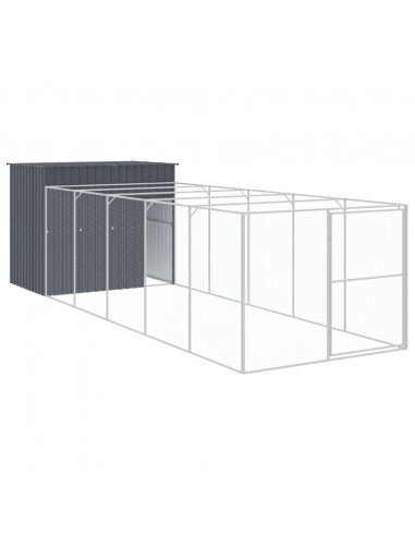 Casetta Cani con Corsa Antracite 214x661x181 cm Acciaio Zincato