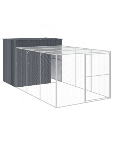 Casetta Cani con Corsa Antracite 214x457x181 cm Acciaio Zincato