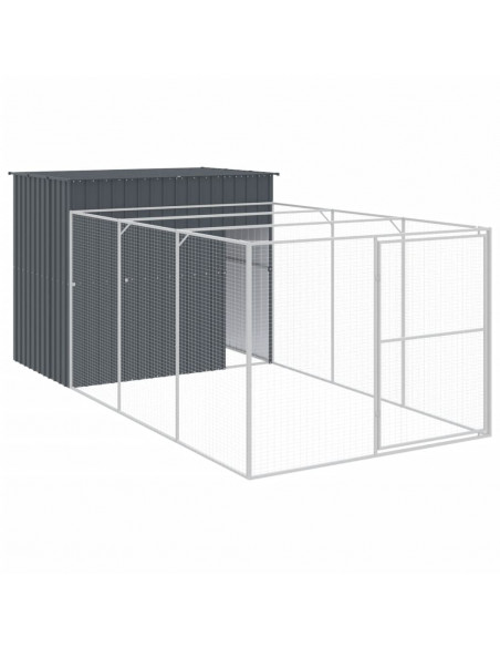 Casetta Cani con Corsa Antracite 214x457x181 cm Acciaio Zincato