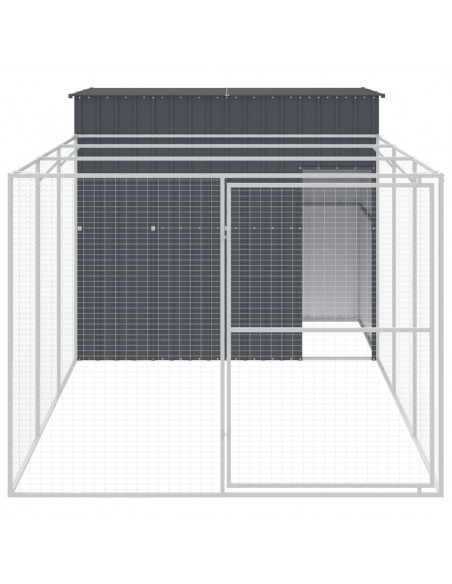 Casetta Cani con Corsa Antracite 214x457x181 cm Acciaio Zincato