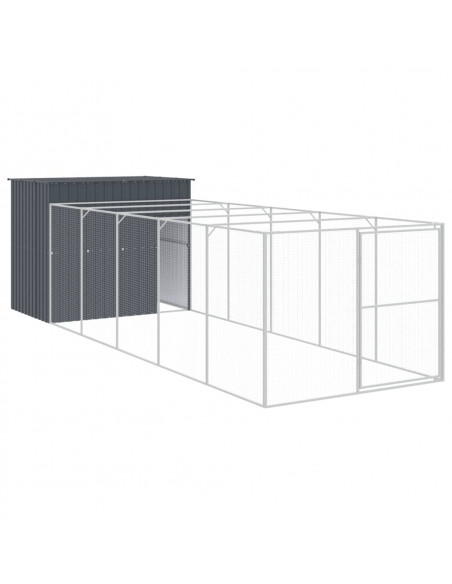 Casetta Cani con Corsa Antracite 214x661x181 cm Acciaio Zincato