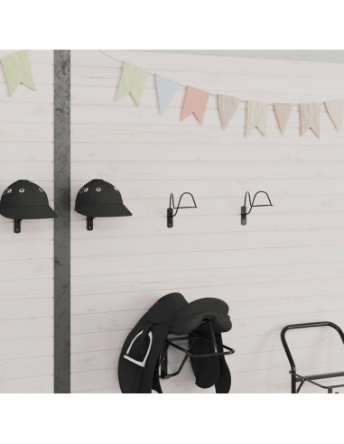 Porta Casco Equitazione a Parete Nero in Acciaio