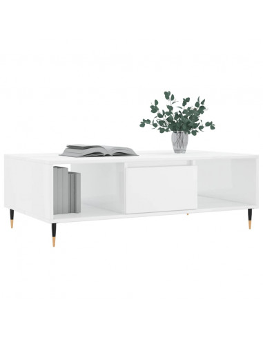 Tavolino da Salotto Bianco Lucido 104x60x35cm Legno Multistrato