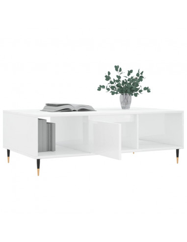 Tavolino da Salotto Bianco Lucido 104x60x35cm Legno Multistrato