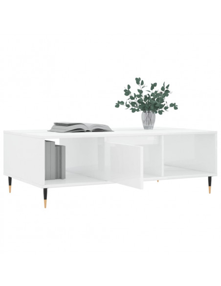 Tavolino da Salotto Bianco Lucido 104x60x35cm Legno Multistrato