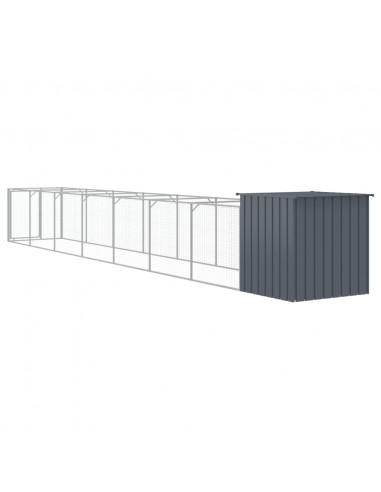 Casetta Cani con Corsa Antracite 110x813x110 cm Acciaio Zincato