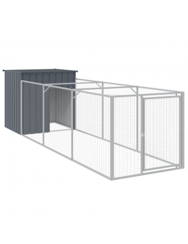 Casetta Cani con Corsa Antracite 110x405x110 cm Acciaio Zincato