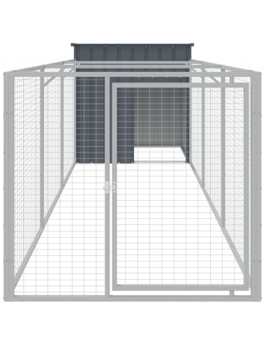 Casetta Cani con Corsa Antracite 110x405x110 cm Acciaio Zincato