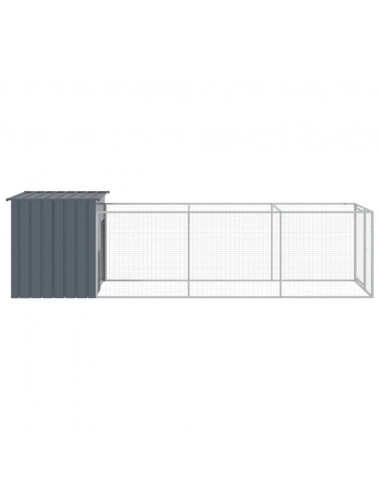 Casetta Cani con Corsa Antracite 110x405x110 cm Acciaio Zincato