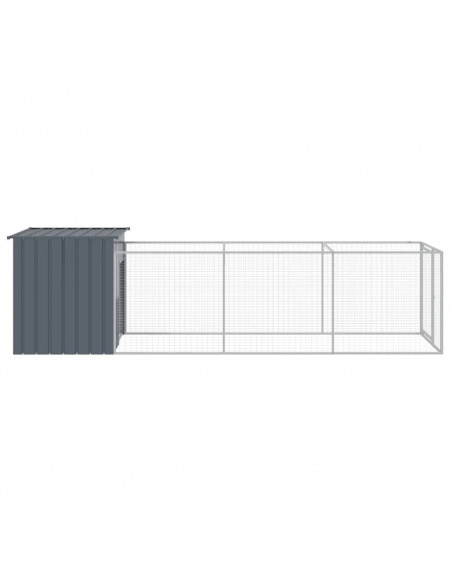 Casetta Cani con Corsa Antracite 110x405x110 cm Acciaio Zincato