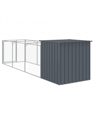 Casetta Cani con Corsa Antracite 110x405x110 cm Acciaio Zincato