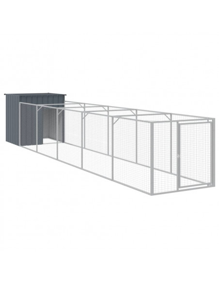 Casetta Cani con Corsa Antracite 110x609x110 cm Acciaio Zincato