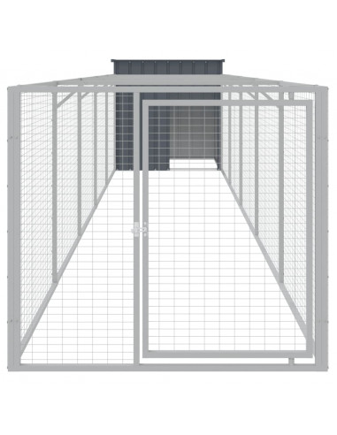 Casetta Cani con Corsa Antracite 110x609x110 cm Acciaio Zincato