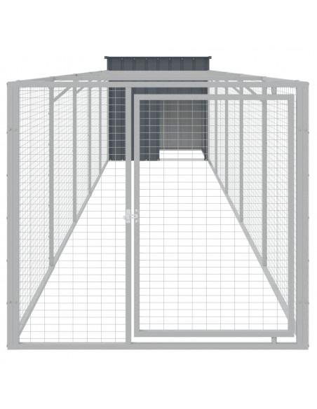 Casetta Cani con Corsa Antracite 110x609x110 cm Acciaio Zincato