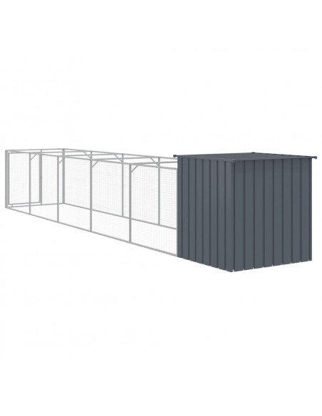 Casetta Cani con Corsa Antracite 110x609x110 cm Acciaio Zincato