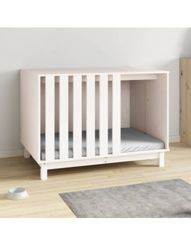 Casetta per Cani Bianca 100x70x72 cm in Legno Massello di Pino