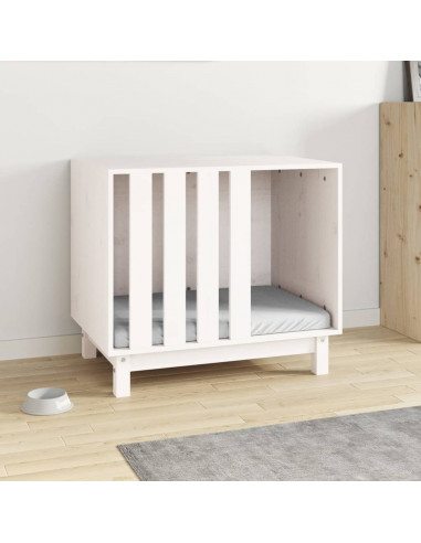 Casetta per Cani bianco 70x50x62 cm in Legno Massello di Pino