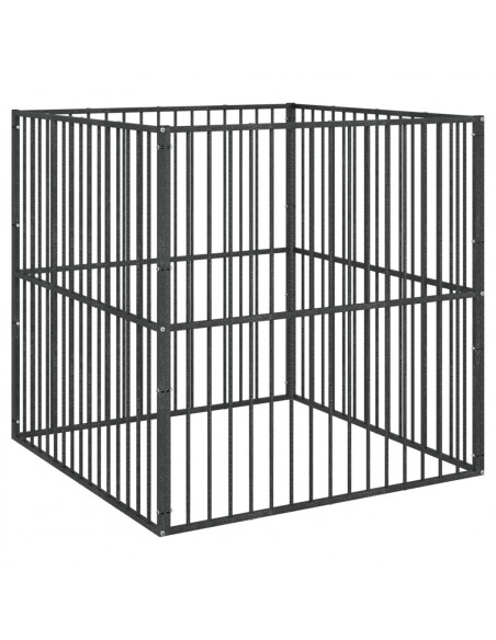 Box per Cani 4 Pannelli Nero Acciaio Zincato