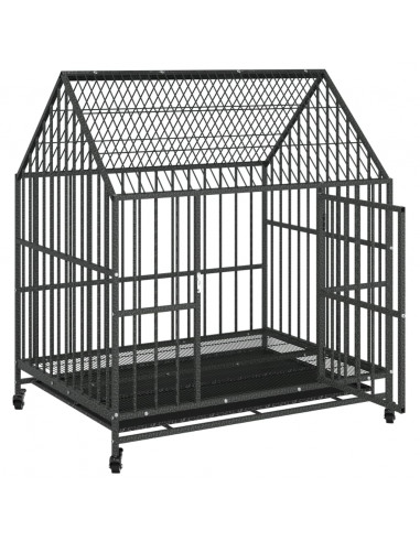 Gabbia per Cani con Ruote Nera in Acciaio Zincato