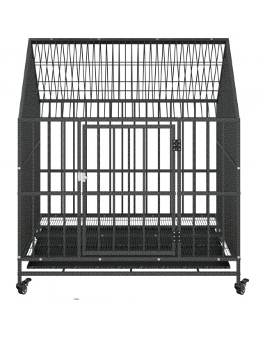 Gabbia per Cani con Ruote Nera in Acciaio Zincato