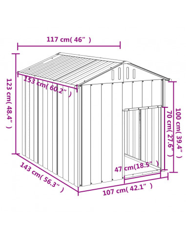 Casetta Cani con Tetto Antracite 117x153x123 cm Acciaio Zincato