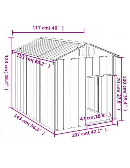 Casetta Cani con Tetto Antracite 117x153x123 cm Acciaio Zincato