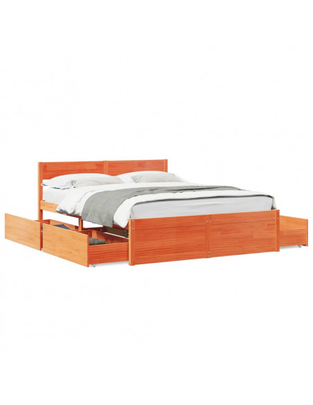 Giroletto Cassetti Marrone Cera 140x200 cm Legno Massello Pino