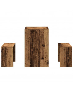 Set Tavolo da Pranzo e Panche 3 pz Legno Antico in Truciolato