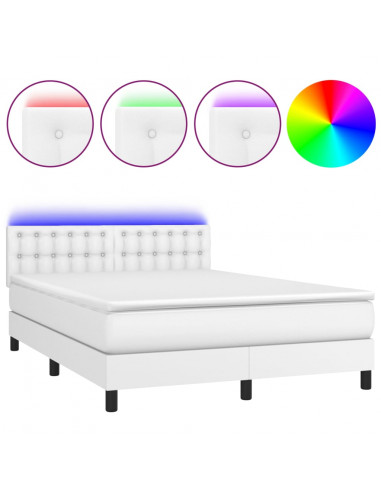 Giroletto Molle con Materasso e LED Bianco 140x200cm Similpelle