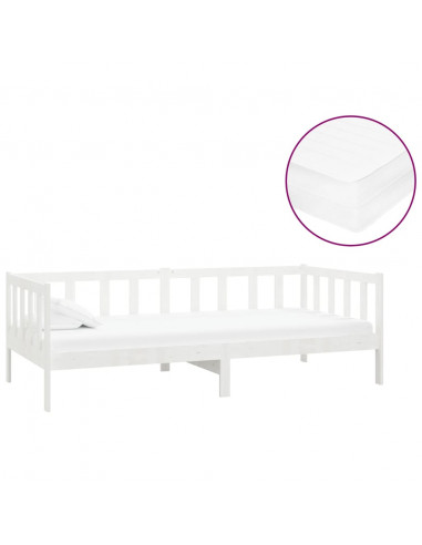 Divano Letto con Materasso 90x200 cm Bianco in Legno di Pino