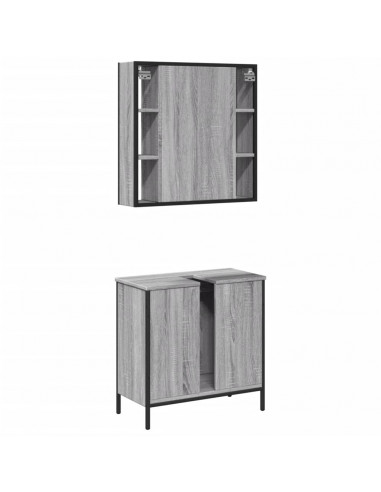 Set Mobili da Bagno 2 pz Grigio Sonoma in Legno Multistrato