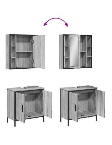Set Mobili da Bagno 2 pz Grigio Sonoma in Legno Multistrato
