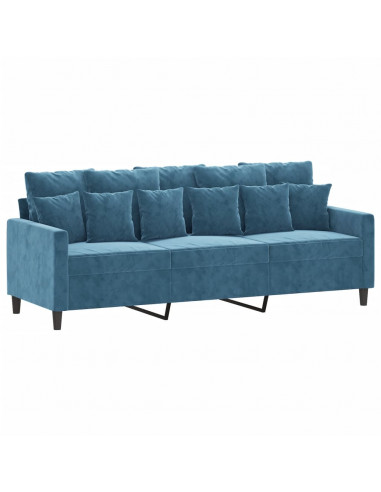 Set di Divani 3 pz con Cuscini Blu in Velluto
