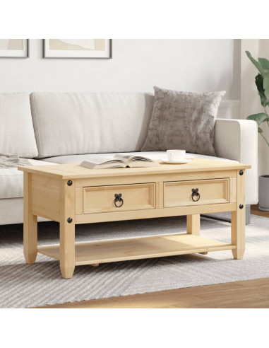 Tavolino con Cassetti Corona 100x48x45cm Legno Massello di Pino