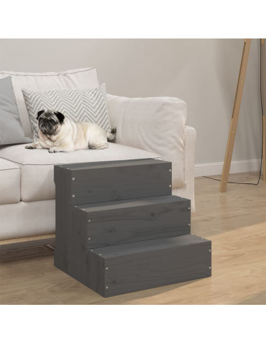 Scala per Animali Grigia 40x37,5x35cm in Legno Massello di Pino