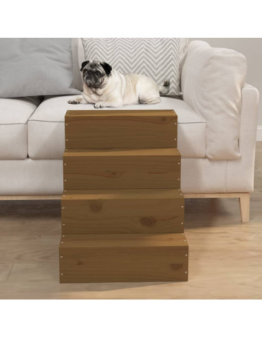 Scala per Animali Miele 40x49x47 cm in Legno Massello di Pino