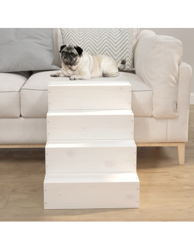 Scala per Animali Bianca 40x49x47 cm in Legno Massello di Pino