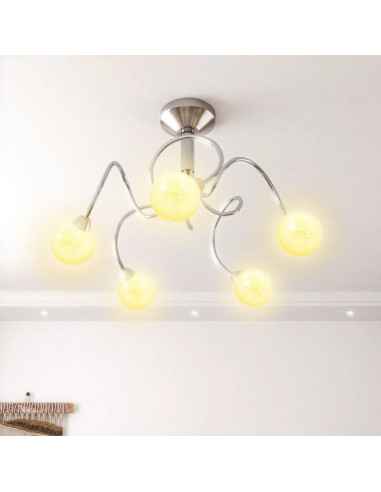 Lampada Soffitto con Paralumi Tondi in Vetro per 5 Luci LED G9